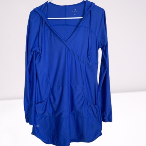 Athleta Wick It Wader Swim Cover Up Hooded Dress Size M Royal Blue - Picture 2 of 11